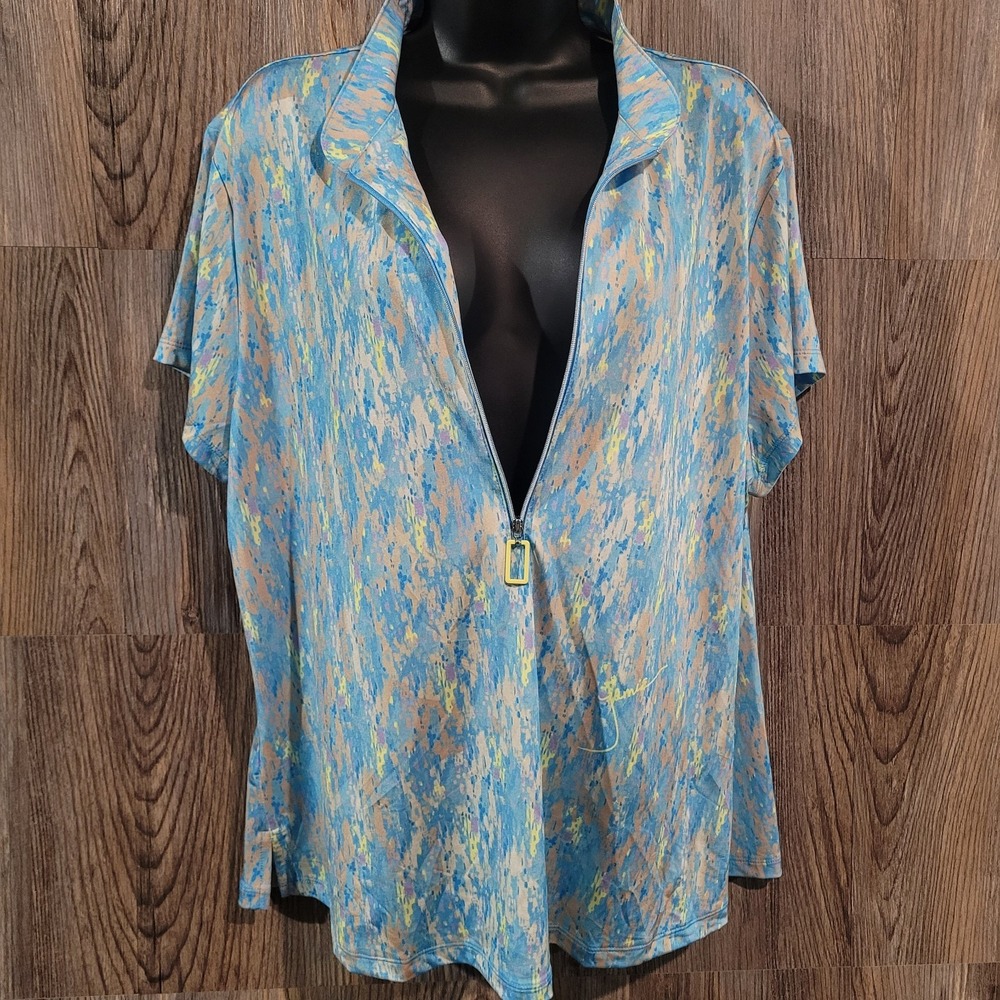 Jamie Sadock 1/2 Zip SS Golf Shirt XXL 2XL Light Blue Multi Abstract Artsy